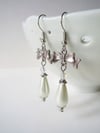 Regency Bows Pearl Teardrop & Crystal Earrings, White Ivory