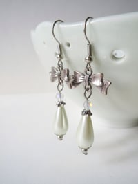 Image 4 of Regency Bows Pearl Teardrop & Crystal Earrings, White Ivory