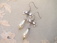 Image 5 of Regency Bows Pearl Teardrop & Crystal Earrings, White Ivory