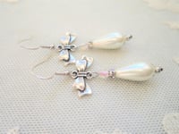 Image 3 of Regency Bows Pearl Teardrop & Crystal Earrings, White Ivory