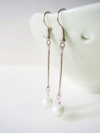 Image 3 of Contemporary Glass Crystal & Pearl Earrings with Slim Silver Etched Bar 