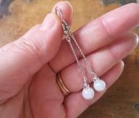Image 2 of Contemporary Glass Crystal & Pearl Earrings with Slim Silver Etched Bar 