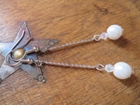 Image 6 of Contemporary Glass Crystal & Pearl Earrings with Slim Silver Etched Bar 
