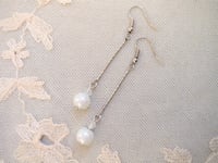 Image 1 of Contemporary Glass Crystal & Pearl Earrings with Slim Silver Etched Bar 