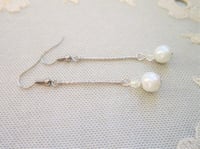 Image 5 of Contemporary Glass Crystal & Pearl Earrings with Slim Silver Etched Bar 