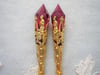 Roaring 20s Flapper Earrings, Cerise & Gold, Pierced or Clip On