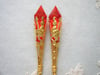 Roaring 20s Flapper Earrings, Orange-Red & Gold, Pierced or Clip On