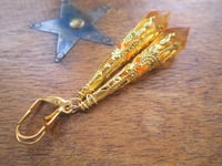 Image 4 of Vamp Ornate Pointed Earrings, Orange & Antique Gold, Pierced or Clip On