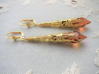 Image 1 of Vamp Ornate Pointed Earrings, Brown & Antique Gold, Pierced or Clip On