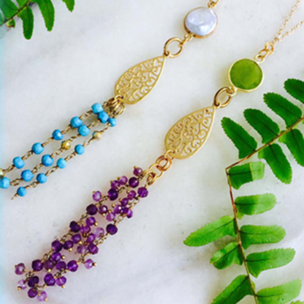 Image of GEMSTONE TASSEL NECKLACES