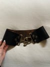 late 60s artisan black leather + silver kidney belt