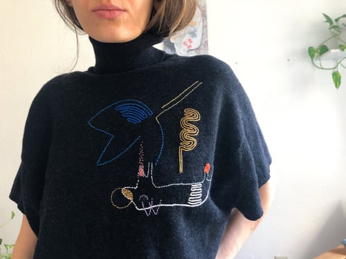 Image of Hibernation - hand embroidered 100% wool sweater, one of a kind, oversized fits S to XL