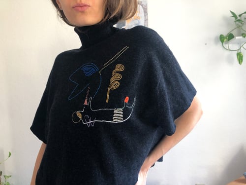 Image of Hibernation - hand embroidered 100% wool sweater, one of a kind, oversized fits S to XL