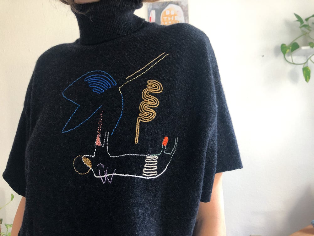 Image of Hibernation - hand embroidered 100% wool sweater, one of a kind, oversized fits S to XL