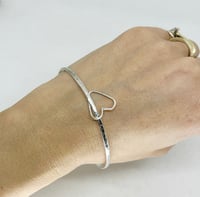 Image 4 of Sterling Silver Bracelet Bangle with Silver Heart