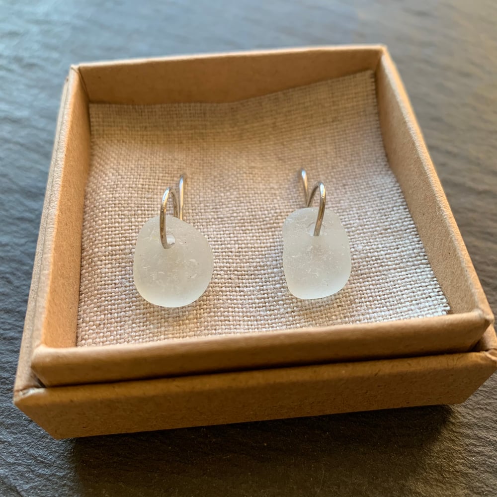 Image of White square + round seaglass earrings