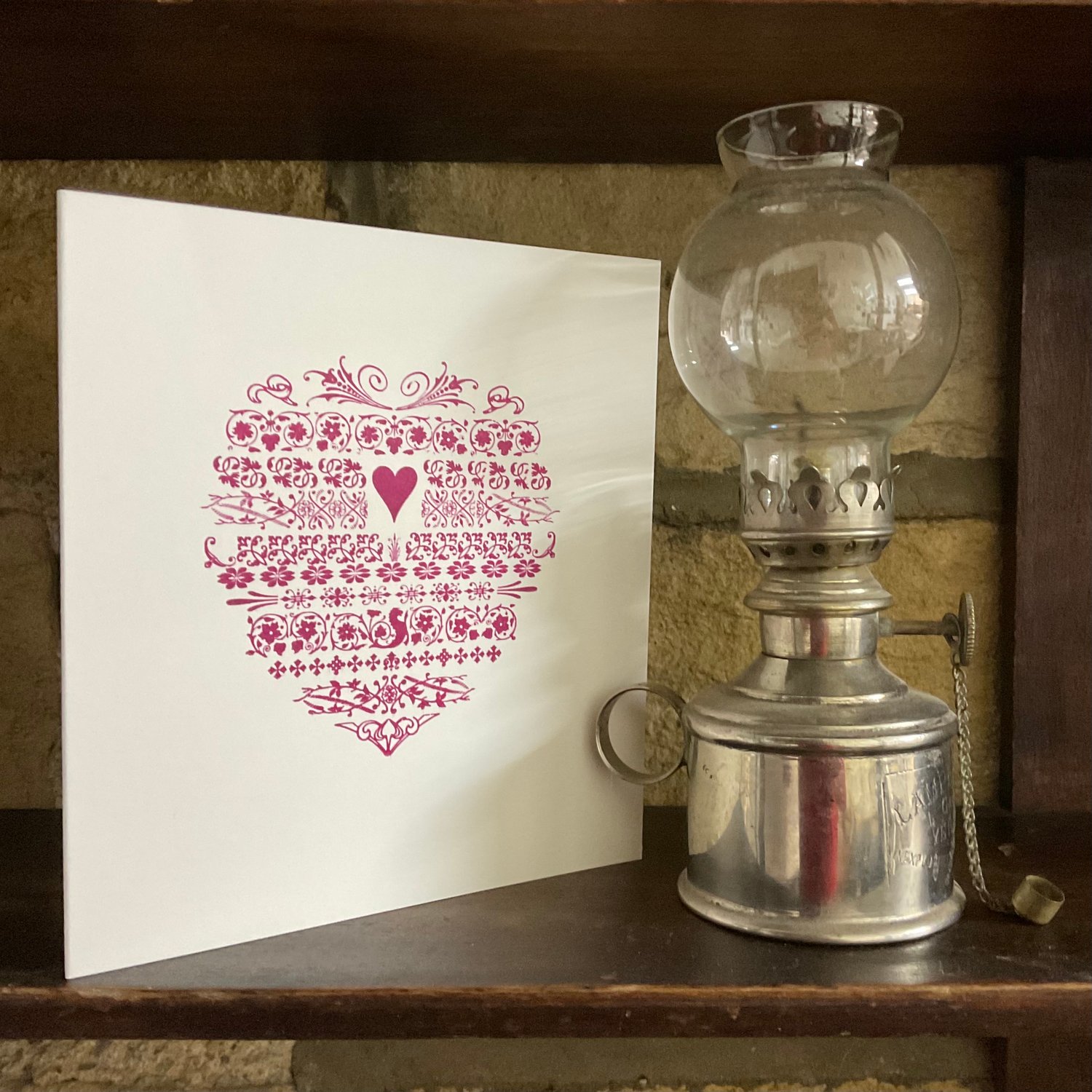 Image of LETTERPRESS ~ TAPESTRY HEART GREETINGS CARD IN DEEP PINK