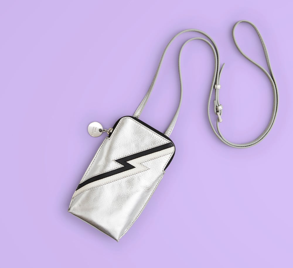 Silver Leather Ziggy Phone Pouch