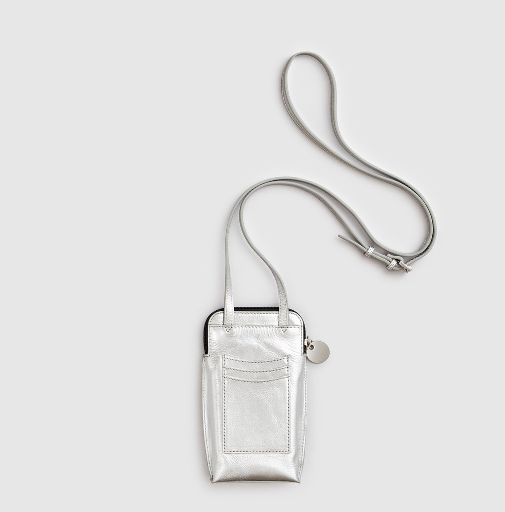 Silver Leather Ziggy Phone Pouch