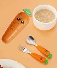Image 1 of Carrots Cutlery Set Spoon Fork with Case