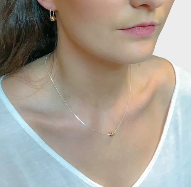 Silver hoops with large 9ct solid gold bead