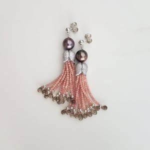 Sunstone & Smokey Topaz Tassel Earrings