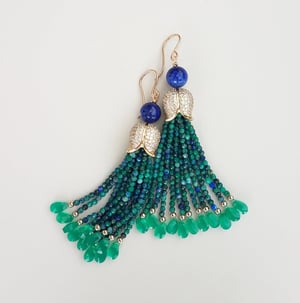 Azurite & Green Onyx Tassel Earrings
