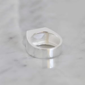 Image of Clear Quartz rectangular french cut wide band silver ring