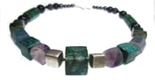 Image of Peruvian Chrysocolla with Fluorite Geometric Cubes Necklace