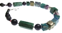 Image 3 of Peruvian Chrysocolla with Fluorite Geometric Cubes Necklace