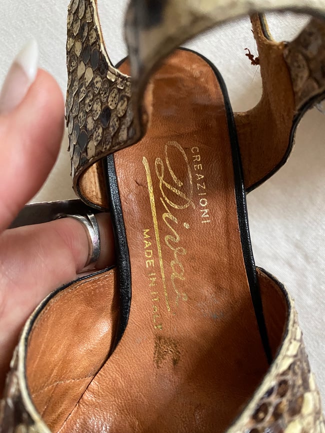 early 1970s Italian python platform sandals Squashblossom