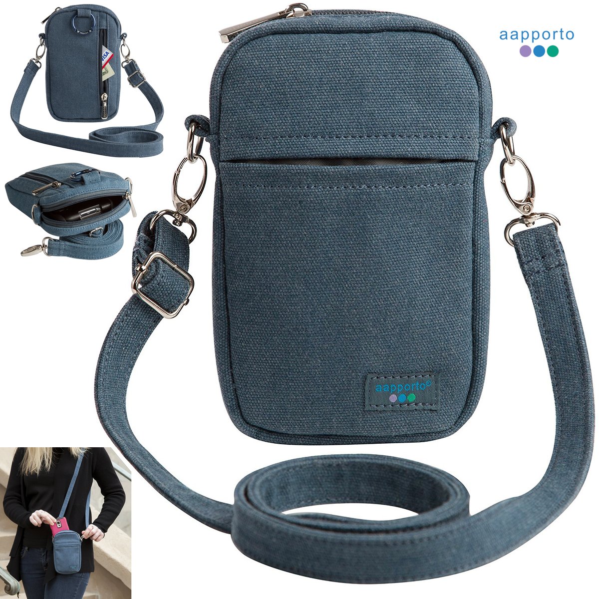 Aapporto Cell Phone Purse Shoulder Bag Pouch fits "Plus" Size Phones