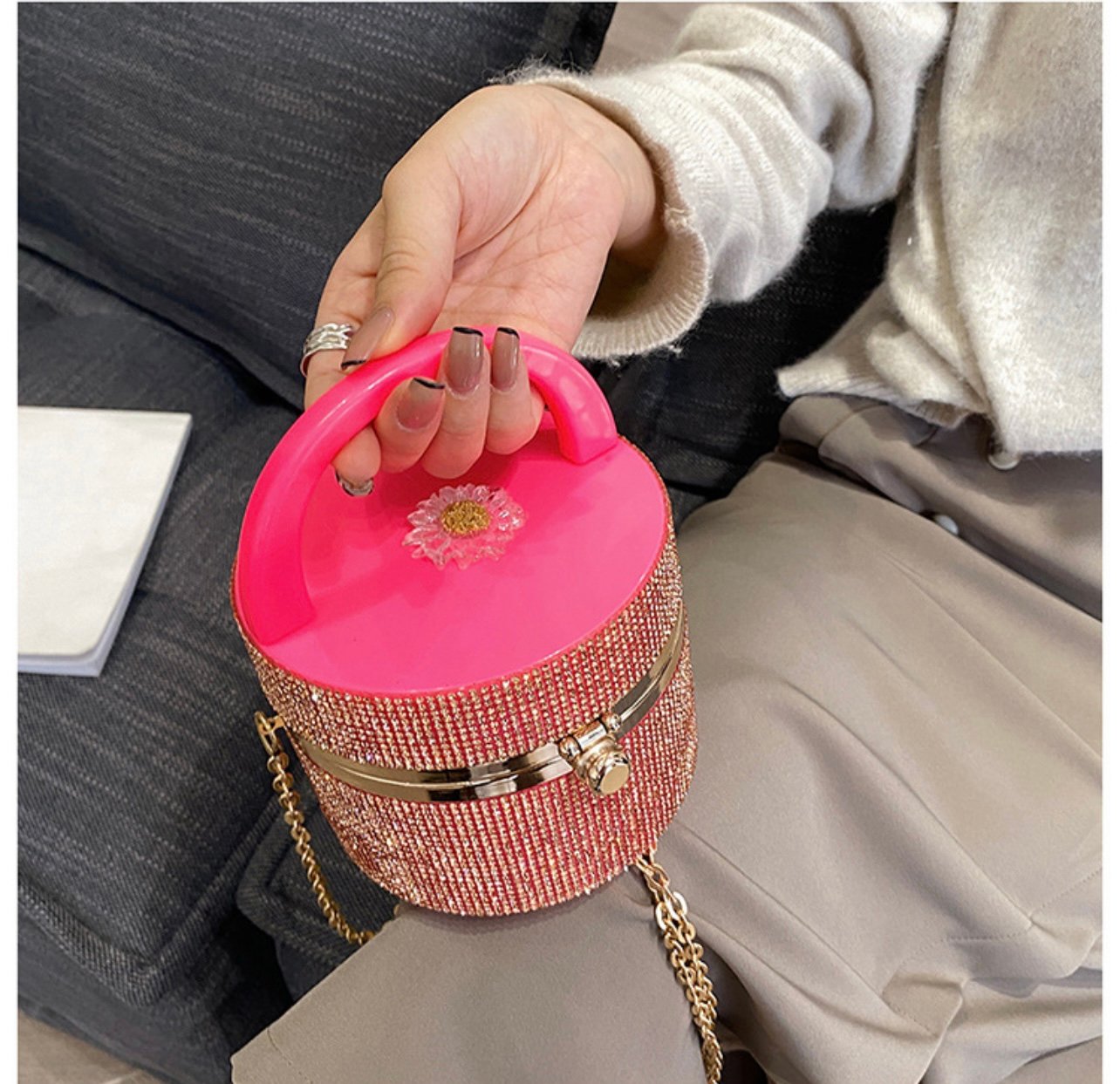 Image of Trendy box handbag with mini rhinestones 