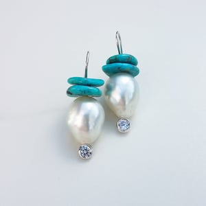 South Sea Pearl & Turquoise Earrings 