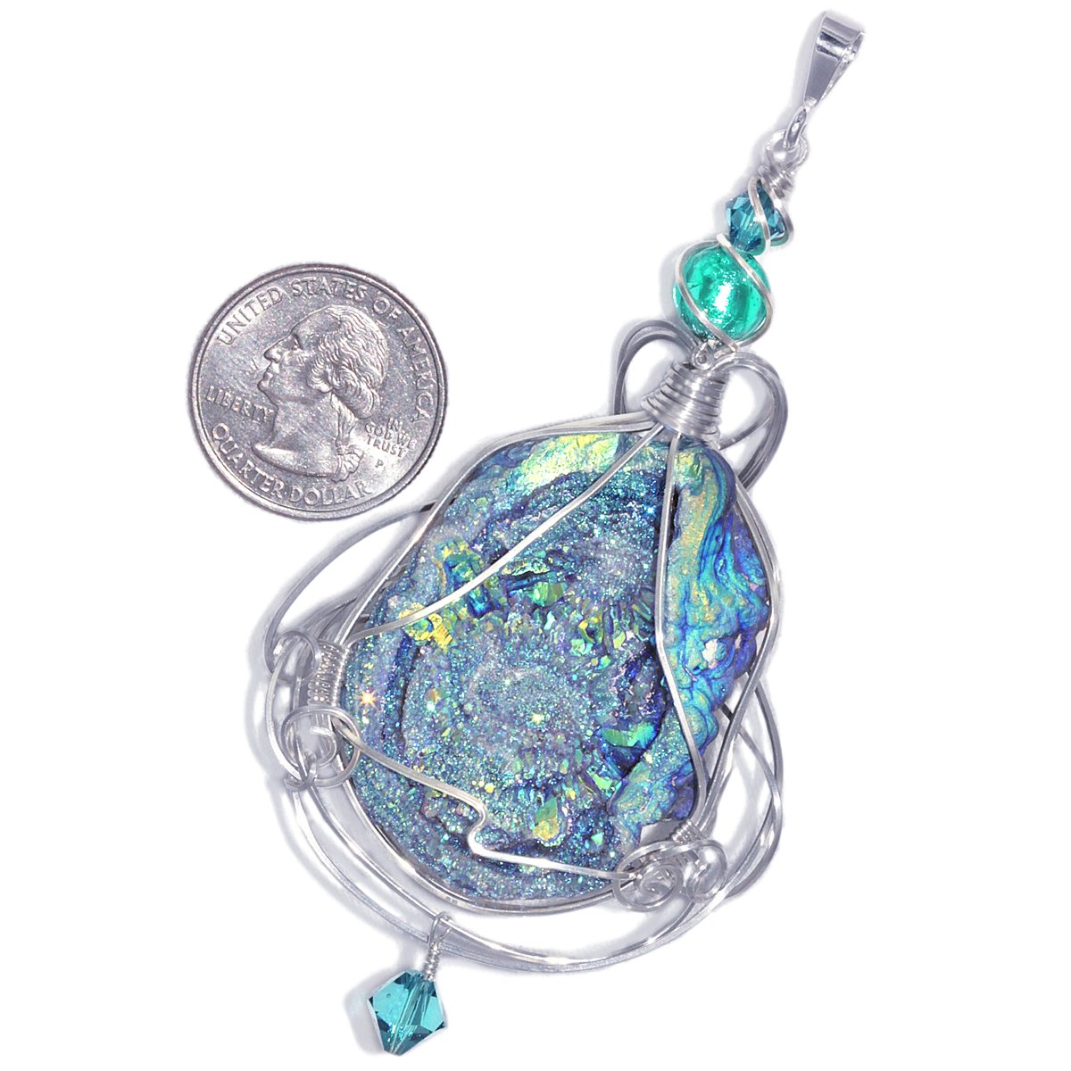 Fairy Aura Chalcedony Rosette Pendant with Venetian Glass Beads