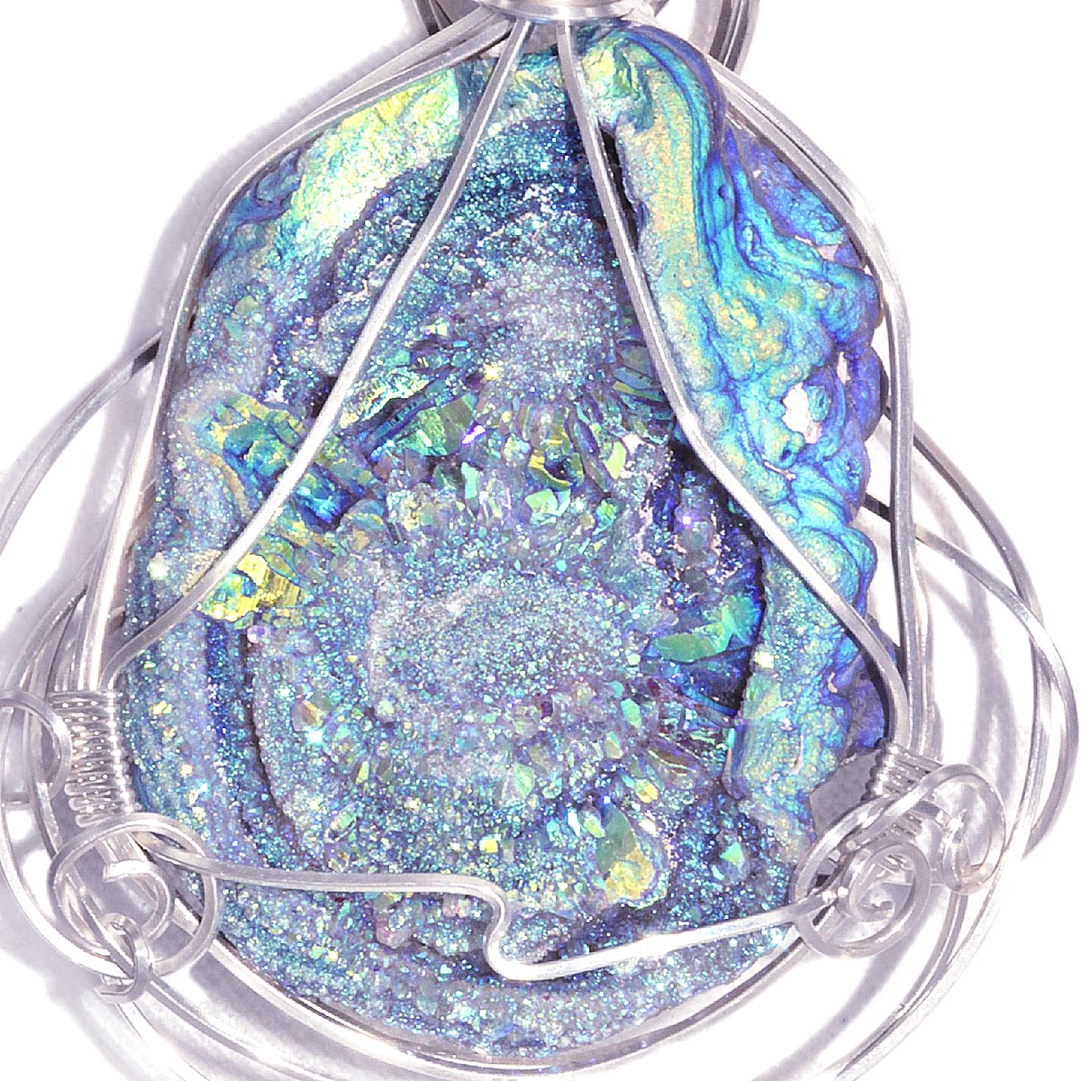 Fairy Aura Chalcedony Rosette Pendant with Venetian Glass Beads