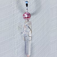 Image 2 of Pink Lemurian Quartz Crystal Pendant with Venetian Glass Foil Bead