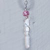 Pink Lemurian Quartz Crystal Pendant with Venetian Glass Foil Bead
