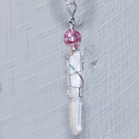 Image 4 of Pink Lemurian Quartz Crystal Pendant with Venetian Glass Foil Bead