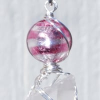Image 3 of Pink Lemurian Quartz Crystal Pendant with Venetian Glass Foil Bead