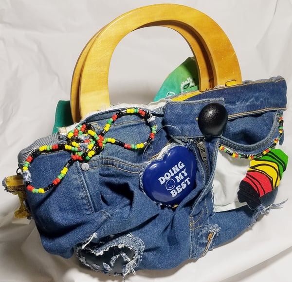 Image of Tasty Raw Edge Denim “Always DMB” Wood Handle Tote