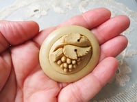 Image 2 of Antique Art Deco Carved Resin Brooch, Grapes & Vine Leaf High Relief Design 