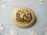Image 1 of Antique Art Deco Carved Resin Brooch, Grapes & Vine Leaf High Relief Design 