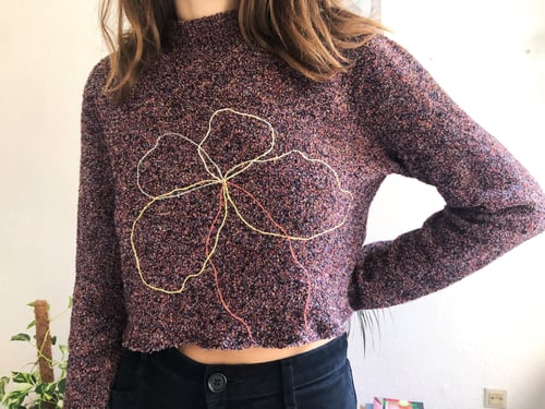 Image of FLower power(?) upcycled COS sweater, hand embroidered, cropped, size Small