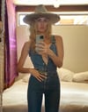 amazing 1970s fitted snap-up denim jumpsuit