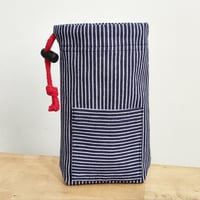 Image 3 of NEW! Compact Drawstring Bag for Tools, Phone, Small Storage. Denim Stripe 004