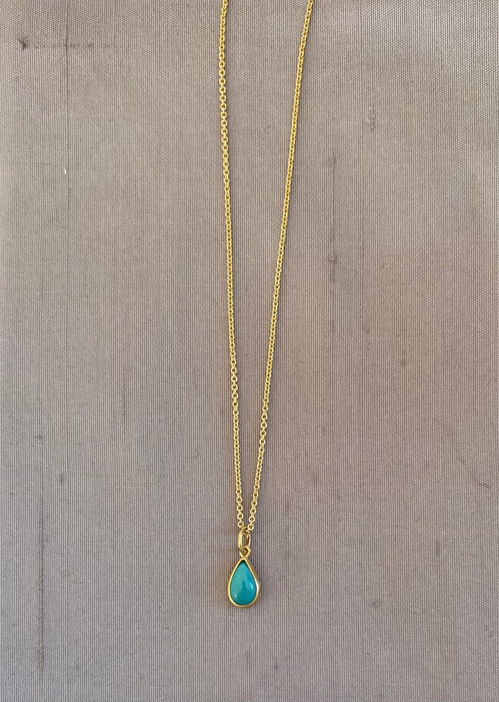 Image of Turquoise Pear Cabochon Bezel Set Necklace