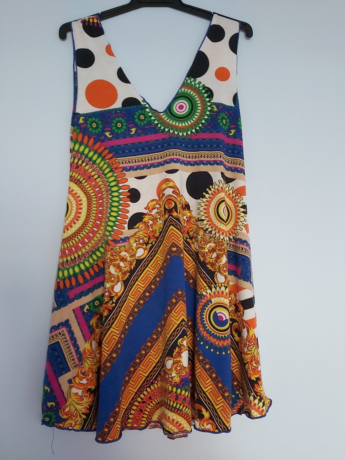 Image of Summer dress - v-neck blue/orange spot