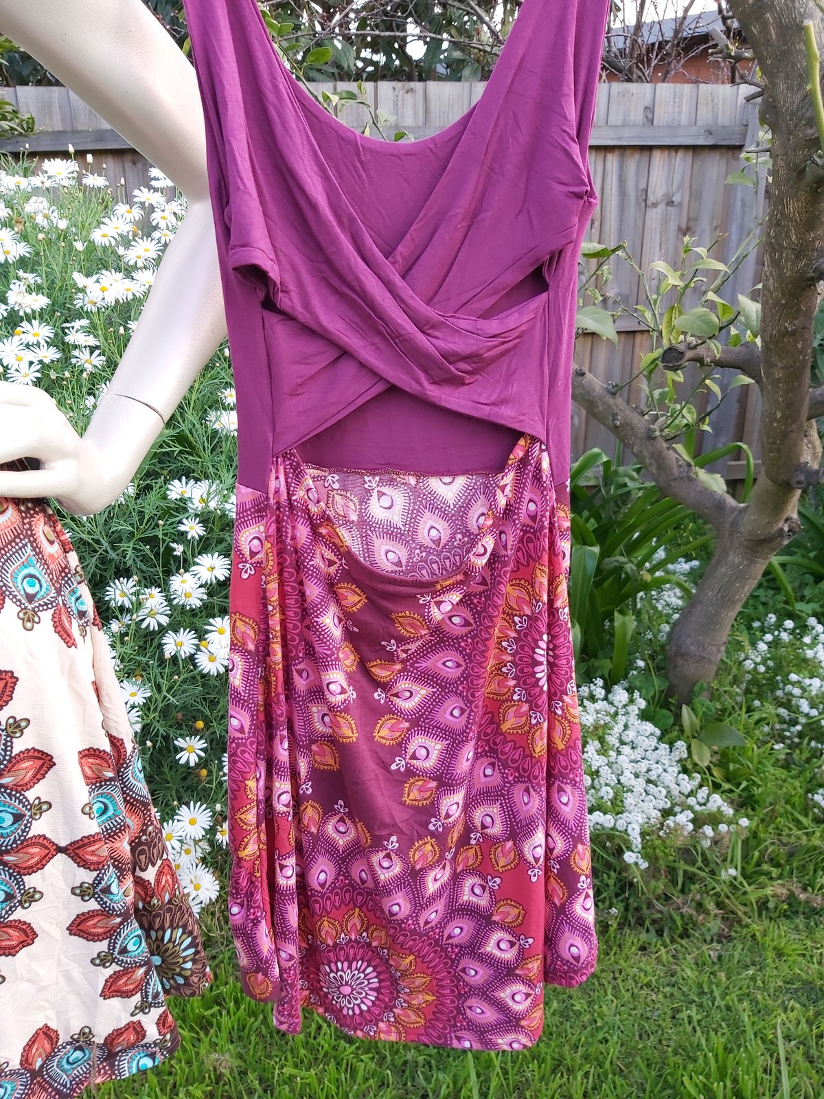 Image of X-back chocolate feather dress