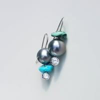 Image 1 of Tahitian Pearl & Mix Turquoise Earrings 